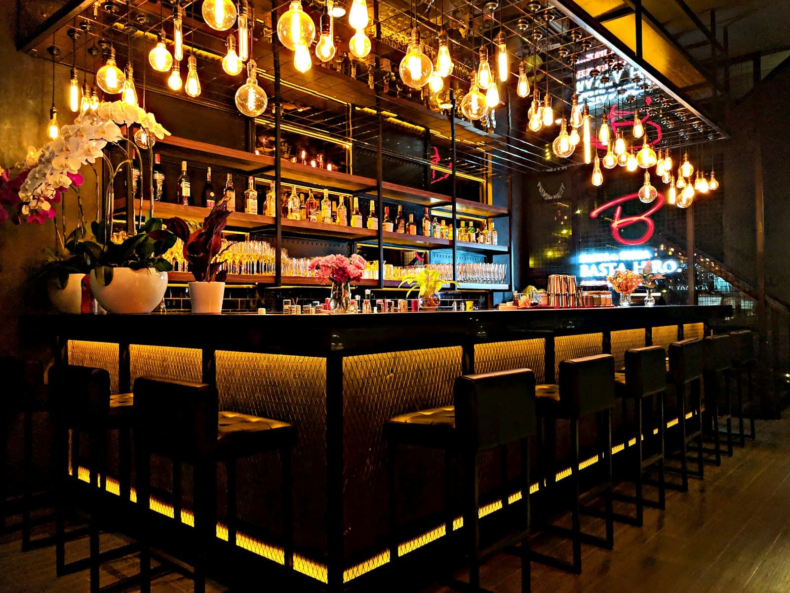 Warm restaurant bar interior